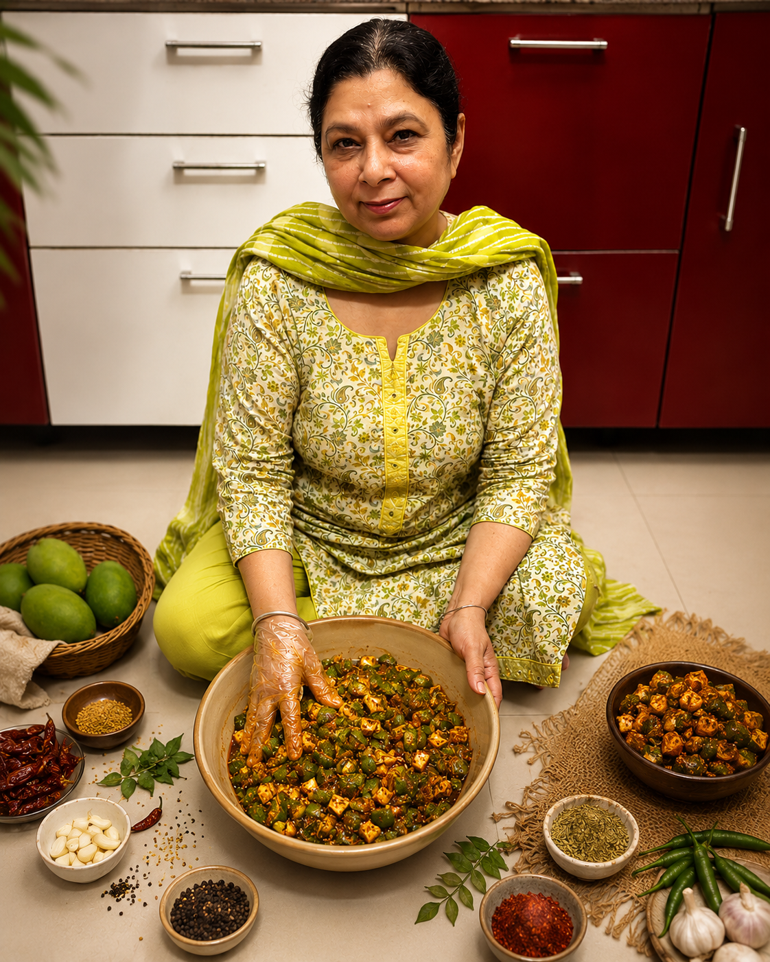 Gurminder Kaur preparing homemade Punjabi pickle